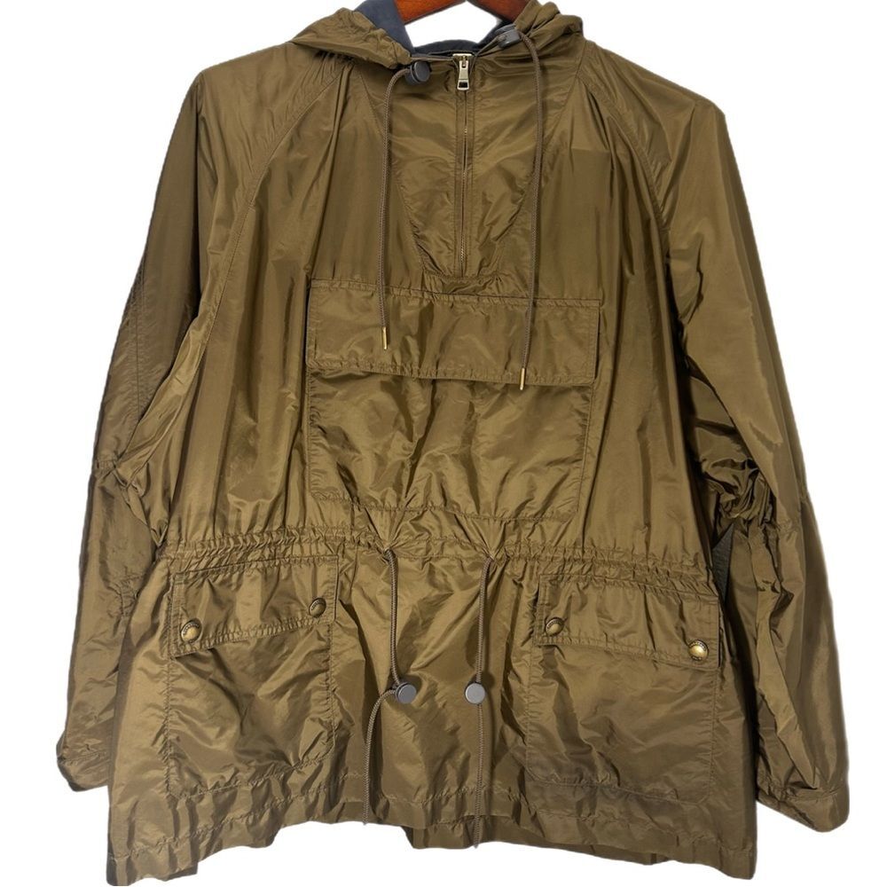 Burberry Brit Utility Jacket Size XL Army Green Hooded Anorak Coat